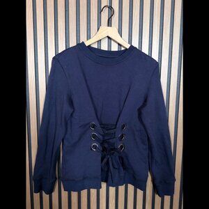 Derek Lam 10 Crosby Sweater Small Womens Blue Navy Lace Front French Terry
